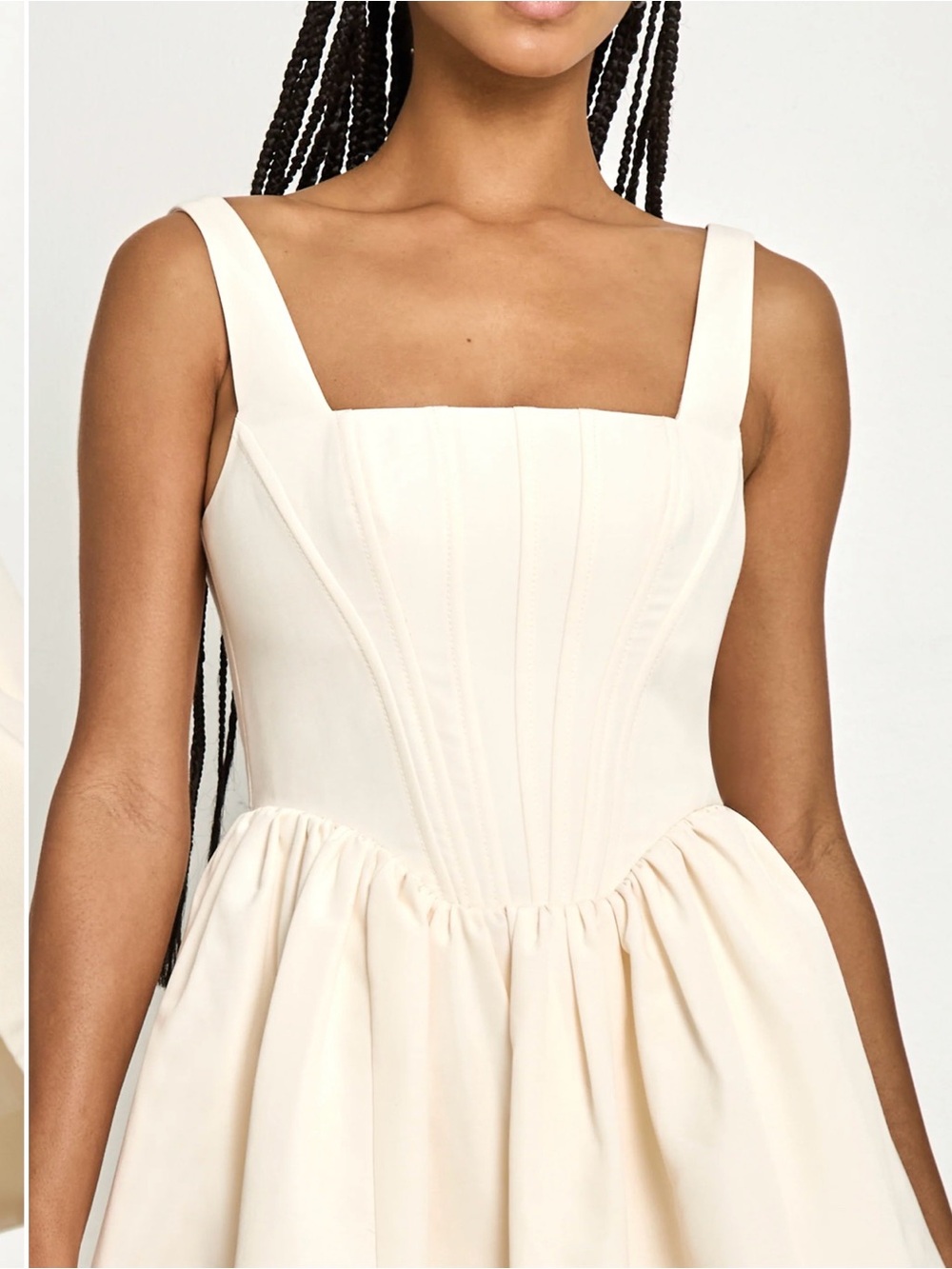 Cream Fit-and-Flare Dress with Square Bodice